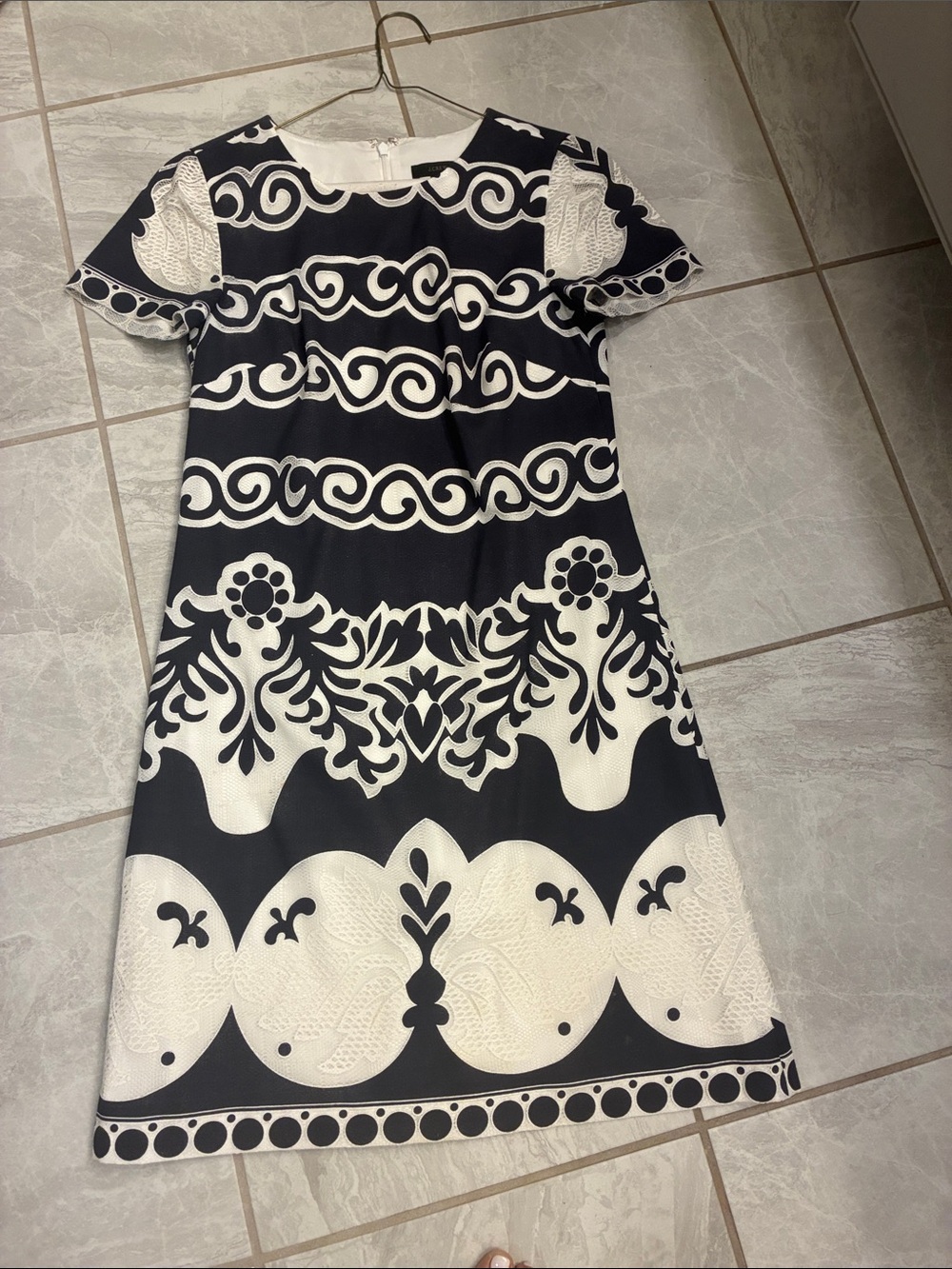 J. Crew Navy and White Graphic A-Line woman Size 00 Dress